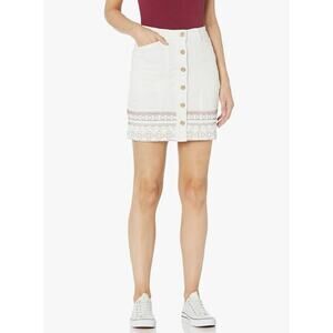 Desigual Womens 0 White Multicolor Embroidered Boho Button Up Mini Skirt NEW